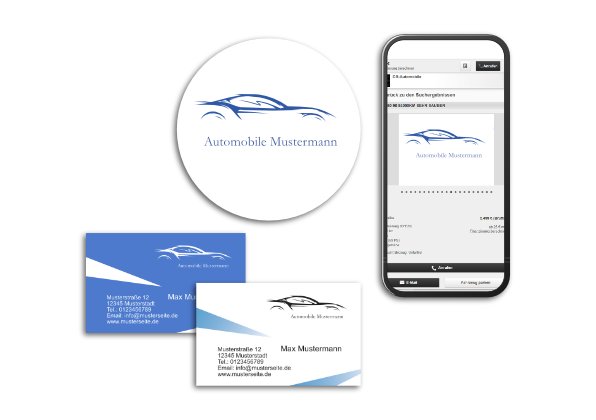 Visitenkarten-Stapel und Druckmaterial im Corporate Design für Autohaus